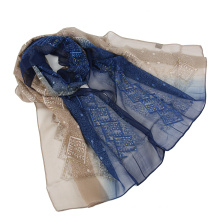 Two tone color emboidery scarf silk scarf with Sequins